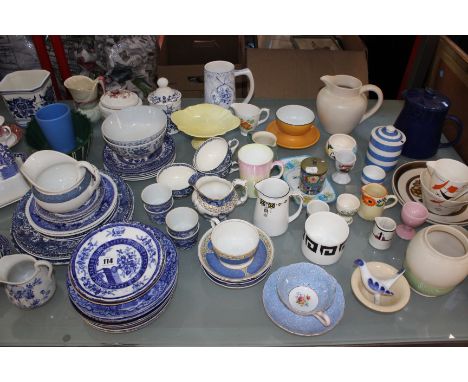 A quantity of decorative ceramics to include T.G.Green ware, Denby, Carltonware, cabinet cup, a part pie funnel bird marked R