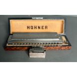 Two mouth organs, a Hohner 64 Chromonic and a Golden Curl miniatures