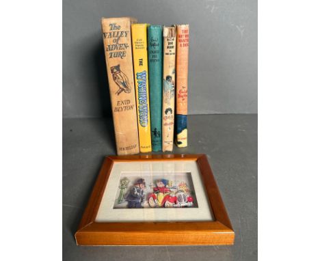 A selection of vintage Enid Blyton books and a small mixed media picture of Noddy 