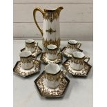 Porcelain coffee set by Nippon Condition Report crazing to all rubbed gilt, missing coffee pot lid