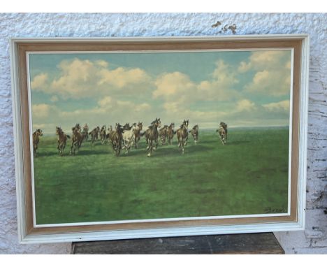 A vintage framed print of running horses (Frame 85cm x 60cm)
