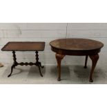 Two side tables one oval and veneered, the other mahogany with a piecrust top AF