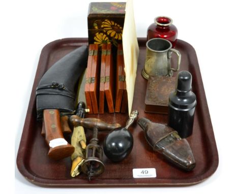 A group of collectables to include a corkscrew; a Japanese cloisonne vase; a playing card case containing two packs of ''Pota