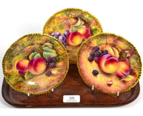 Three Royal Worcester fruit pattern side plates, two signed J Skerrett and the other T Nutt 