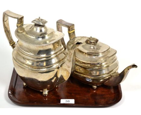 A George III silver teapot, Wallis & Hayne, London 1810; together with a matched Victorian silver coffee pot, Messrs Barnard,