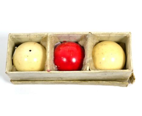 A set of three ivory billiards balls, in original Burroughes & Watts Ltd box 