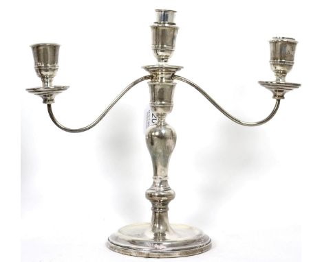A silver three light candelabrum , Charles S Green, Birmingham 1967, 25cm high