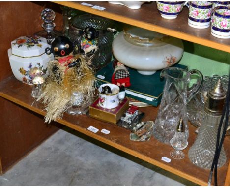 A quantity of decorative ceramics and glass including Royal Crown Derby cake stand; collectors plates; Spode vases; dolls etc