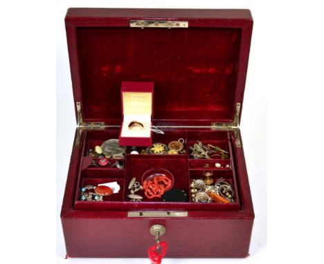 A 15 carat gold ring; and a quantity of costume jewellery contained in a jewellery box 