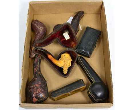 Seven various Meerschaum pipe and other cheroot holders etc, cased (7)