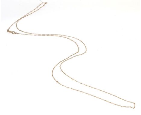 A long and short split bar link guard chain, with jump ring and clip, length 150cm, stamped '9C'.  19.5g 