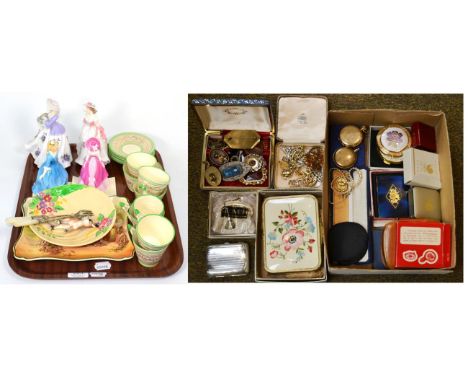 A collection of assorted costume jewellery; a silver cigarette case; a silver pen knife; together with a quantity of ceramics