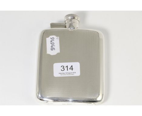 A George VI silver engine turned hipflask, by Dixon & Sons, Sheffield, 1939, 14cm high, 7.6ozt