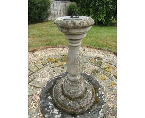 Reconstituted pedestal (af) supporting a sundial 86cm high approx 