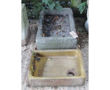 Natural stone shallow sink (AF) 30" and a glazed sink 