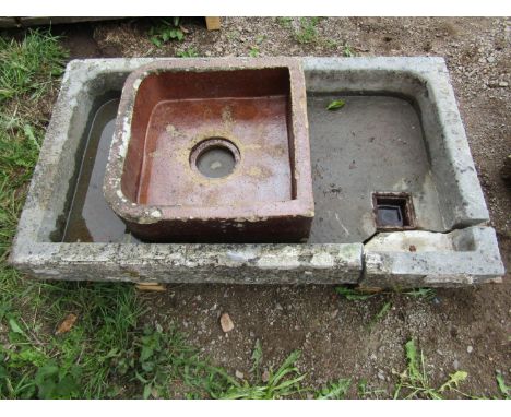 A local stone trough, 110cm max for repair and a further salt glaze sink