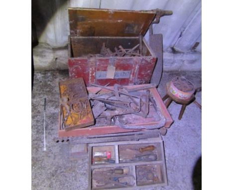 A quantity of unsorted salvaged 19th century and later iron work, tools, fittings and sundries 