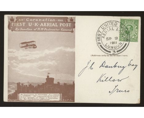 1911 First UK Aerial Post card with GV ½d London H/S with Schweppes advert on reverse.