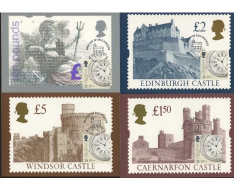 1992-93 High Values set (D1-5) with First Day of Sale Windsor H/Ss on front cancelling 1993 Timekeepers 24p issued same day r