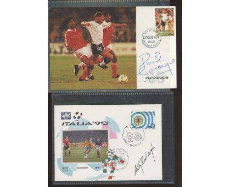 Football: Football covers signed by Paul Gascoigne, Andy Roxburgh, Graham Taylor, Bryan Robson &amp; Peter Shilton. (5 covers