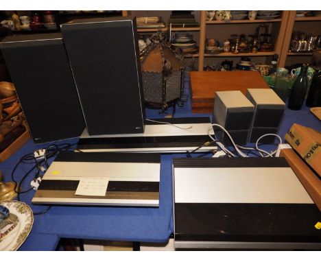 A Bank & Olufsen Beogram 5000, a Beomaster 3000, a Beocord 2000, a pair of Beovox X35 speakers, a pair of Beovox CX50 speaker