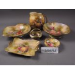 A collection of Royal Winton hand-decorated fruit and floral decorated plates, dishes and a