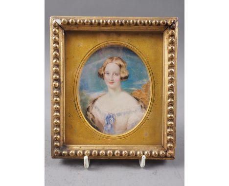 Hugh Ross: an early Victorian portrait miniature, unknown woman, 3 1/2" x 3", in gilt mount and frameCondition: The frame and