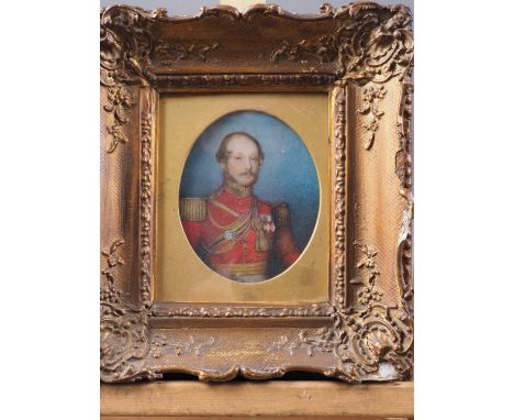 A 19th century portrait miniature of Major-General Flynn CB, 4" x 3 1/4", in gilt frame 