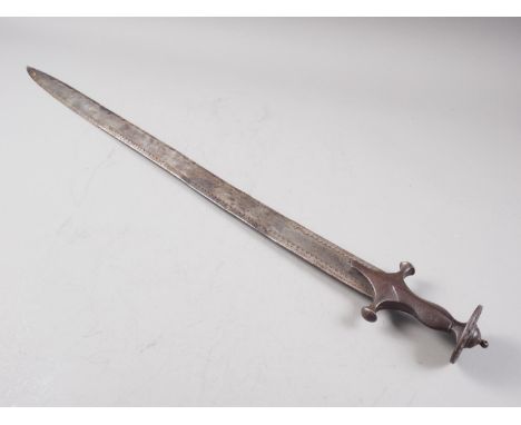 A 19th century Indian Tulwar type sword, blade 27 3/4" longCondition:The blade has some chips to edges and splits/cracks to r