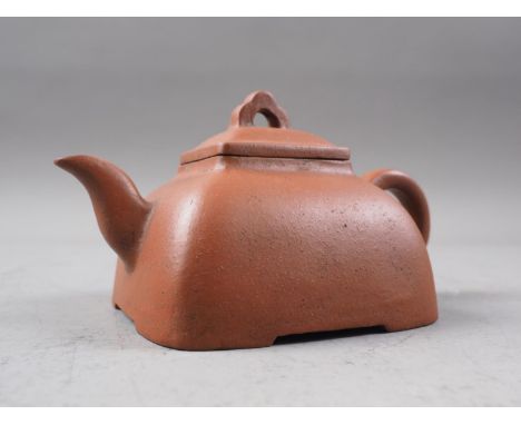 A Chinese Yixing square-section teapot with seal mark to base, 3" high 