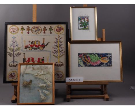 Hannah Swain: a limited edition print, "Over the Moon", 2/100, in gilt strip frame, another by the same artist, "Free as a Bi