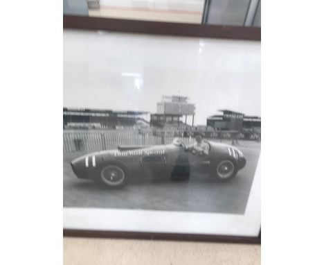 A rare vintage 1956 Monaco Grand Prix large format black and white photograph, depicting a Ferrari Thin Wall Special racing c