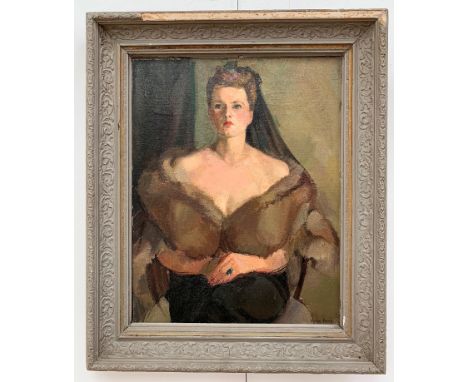 Vivien J. Buley (1900-1979):'Lady with Fur, No. 2', portrait study, oil on canvas, signed lower right, titled verso on label 