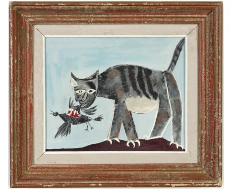 PABLO PICASSO, Gatto Che Addenta un Ucello, rare pochoir 1955, limited edition 200, suite Venti Pochoir, Milan, vintage Frenc