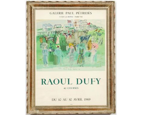 RAOUL DUFY, Galerie Petrides, 40 courses, lithographic poster 1969, printed by Mourlot, vintage French frame, 71cm x 53cm. 