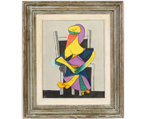 PABLO PICASSO, Donna Seduta, rare pochoir 1955, limited edition 200, suite Venti Pochoir, Milan, vintage French frame, 27cm x