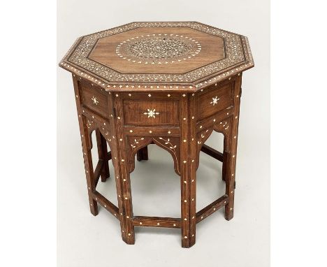 HOSHIARPUR OCCASIONAL/LAMP TABLE, Indian hardwood and bone inlaid with octagonal top and arcaded support, 54cm x 54cm H. 