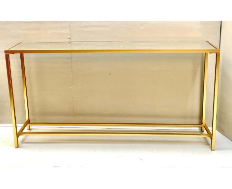 CONSOLE TABLE, 79cm high x 152cm wide x 25cm deep, mirrored glass top, gilt metal frame. 