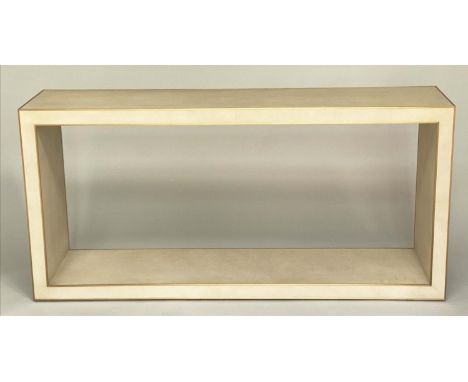 CONSOLE TABLE, faux shagreen, enclosed rectangular with mitred corners and trim, 170cm W. 