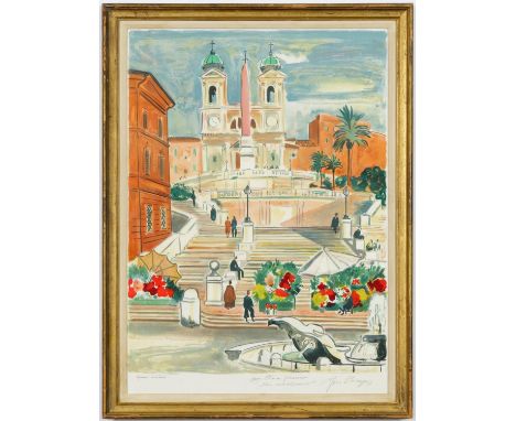 YVES BRAYER, The Spanish Steps, handsigned lithograph, artist proof, vintage frame, 67cm x 58cm. (Subject to ARR - see Buyers