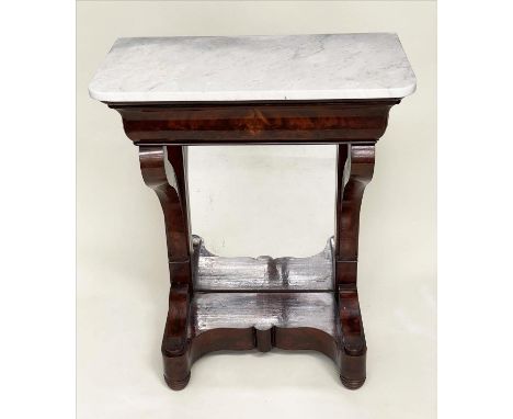 CONSOLE TABLE, 19th century French Louis Philippe flame mahogany, with frieze drawer, mirror back and cabriole supports, 71cm