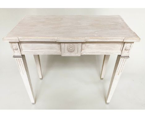 CONSOLE TABLE, French Louis XVI style grey painted rectangular with rosettes and silver metal mounts, 80cm W x 40cm D x 79cm 