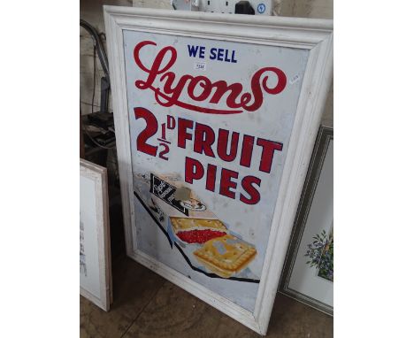 A Vintage painted enamel sign Lyons Fruit Pies, framed, overall height 3'2", width 2'2".