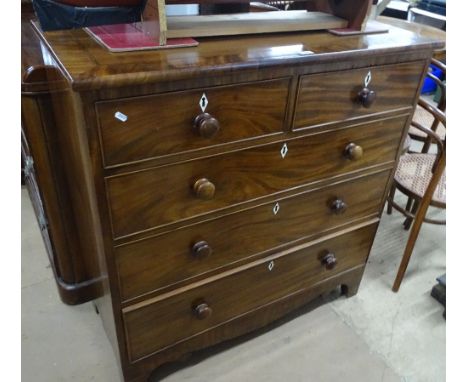 A 19th century crossbanded mahogany square chest of 2 short and 3 long drawers, bracket feet, width 3'5", height 3'7", depth 