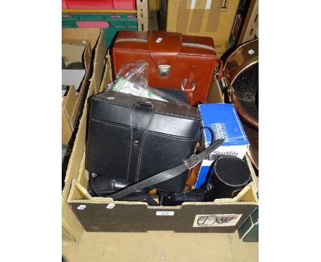 Olympus OM20 camera and Olympus accessories, various filters and a Yashica camera, etc.