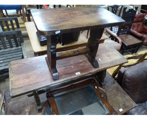 An Antique oak bench, and an oak stool.