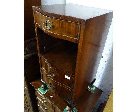 An Edwardian bow front bedside cabinet with drawer and cupboard, width 1'3", height 2'7".