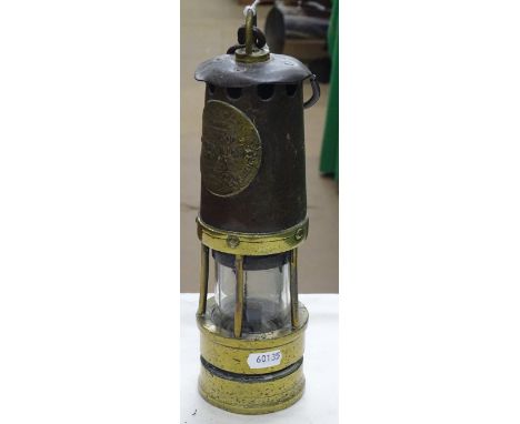 Antique brass mounted Hailwoods Improved miner's lamp.