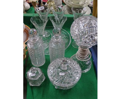 Set of 6 goblets, crystal table lamp with separate shade, decanters, etc.