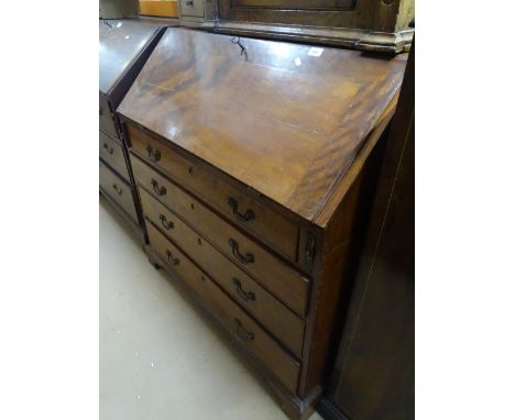 A George III mahogany bureau, 4 long graduated drawers, bracket feet, width 3'6", height 3'3".